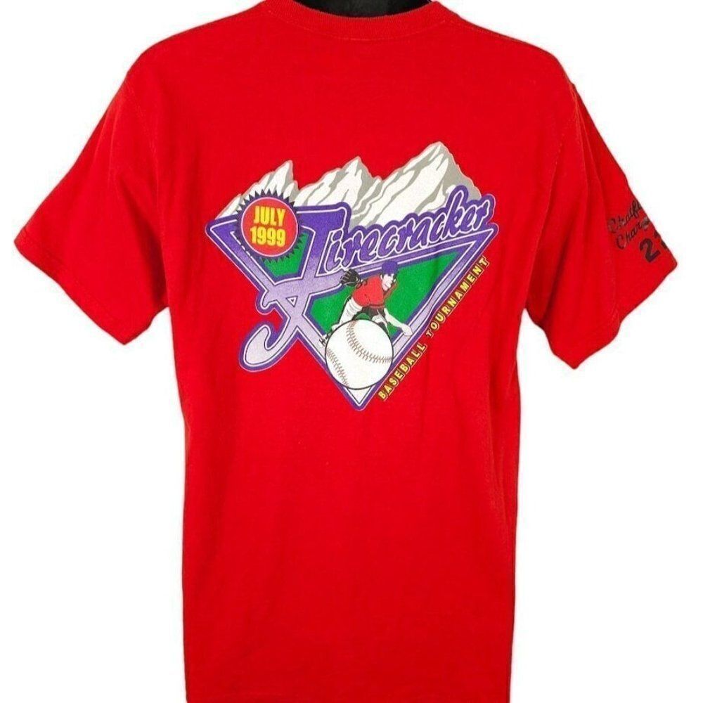 Firecracker Baseball Tournament T Shirt Vintage 90s 1999 Chatfield Chargers High